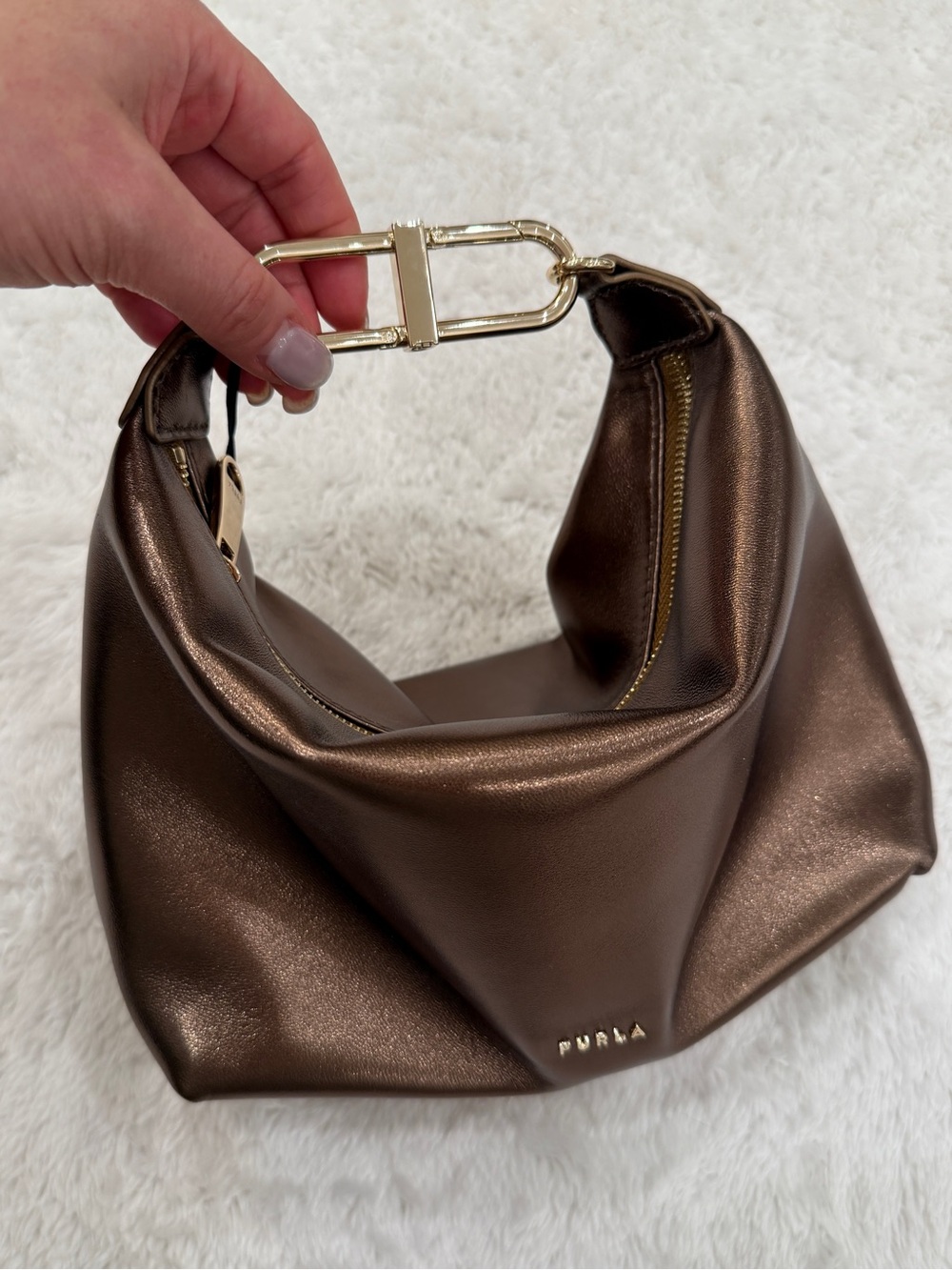 Furla NWT Metallic Bronze Leather Shoulder Bag
